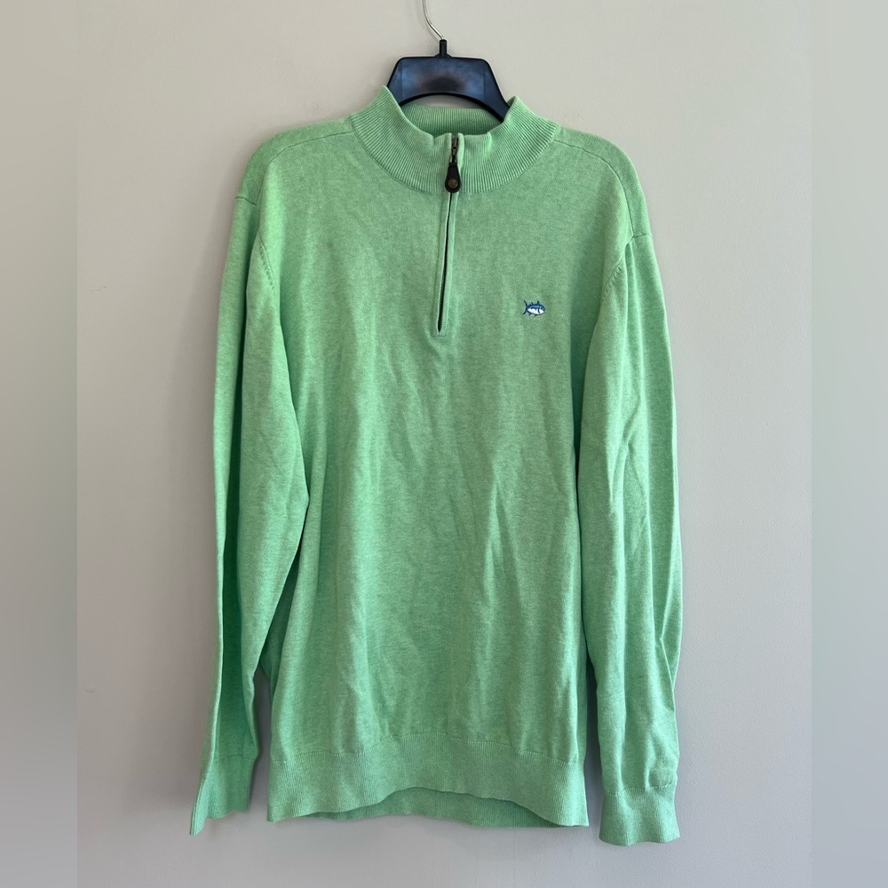 NWT Southern Tide ‘The Skipjack' Quarter Zip Sweater, Heather Light Green, L